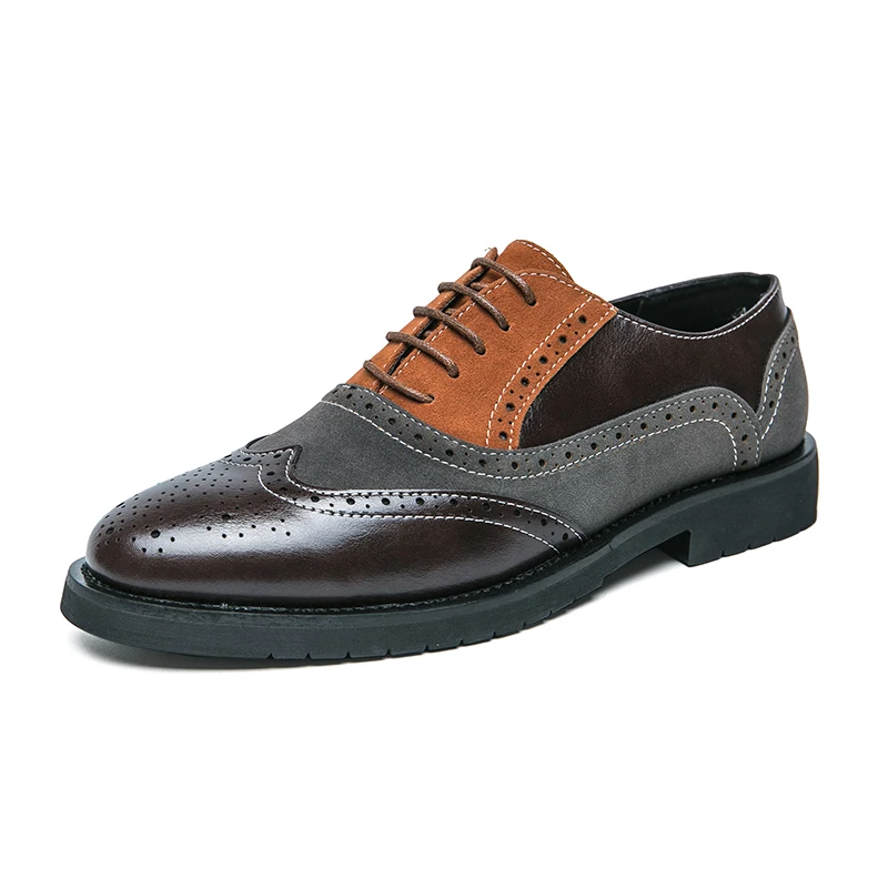 New Block Shoes Men PU Stitching Lace - up Carved Business Dress Shoes C... - £60.07 GBP