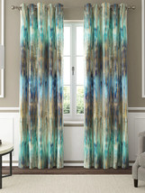 Blue Abstract Artistic Printed Linen Room Darkening Curtains Set of 2 Curtains - £31.56 GBP+