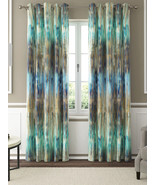 Blue Abstract Artistic Printed Linen Room Darkening Curtains Set of 2 Cu... - £31.08 GBP+