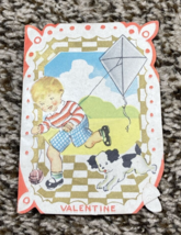 Vintage Valentines Day Card Folded Boy Dog w Kite If I Had You For A Friend - £3.97 GBP