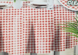 Vinyl Flannel Back Tablecloth , 60&quot;Round, RED &amp; WHITE CHECKERED BUFFALO ... - $14.84