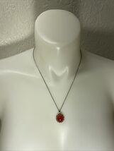 Vintage Silver Tone Orange Pendant Necklace Estate Jewelry Find KG - $9.89