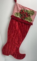 Gorgeous Long Velvet Red Shoe Christmas Stocking With Roses Flowers 22”u... - $16.35
