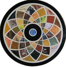 24&quot; Marble Marquetry Round inlaid Coffee Table Top Home Mosaic Halloween Decor - £972.20 GBP
