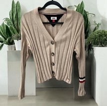 Tommy Hilfiger Jeans Cardigan Womens Med V-Neck Button Up Preppy Oatmeal... - $25.69