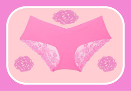 M  Spring Pink Victoria&#39;s Secret No Show Rose Mesh Back Lace Hiphugger Pantie - £9.97 GBP