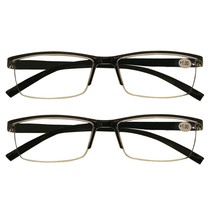 2 Packs Mens Rectangle Half Frame Reading Glasses Black Spring Hinge Rea... - $8.99