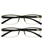 2 Packs Mens Rectangle Half Frame Reading Glasses Black Spring Hinge Rea... - £7.02 GBP