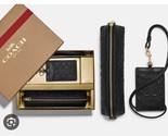 Coach Boxed Pencil Case Id Lanyard Set In Signature Leather NWT Black - £51.66 GBP