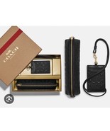 Coach Boxed Pencil Case Id Lanyard Set In Signature Leather NWT Black - £51.37 GBP