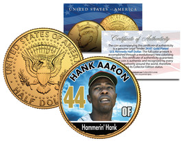 HANK AARON * Baseball Legends * JFK Kennedy Half Dollar 24K Gold Plated ... - $12.95