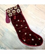 Sudha Beaded Christmas Stocking Red Gold crushed Velvet Tassels floral s... - $1,359.76 MXN