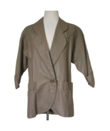 Vintag 80s Womens Retro Leather Jacket Sz M Brown Shoulder Pads Animal P... - $88.59