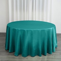 Teal 120&quot;&quot; Round Satin Tablecloth Wedding Party Home Kitchen Tabletop Linens Gif - £18.27 GBP