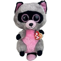 Ty Beanie Boos Rocco Raccoon Gray Pink Plush Stuffed Animal Toy Soft Hang Tag - £6.15 GBP