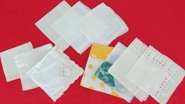 Lot of Vintage Embroidery White Lace &amp; Colorful Handkerchief Napkin Hanky - £46.41 GBP