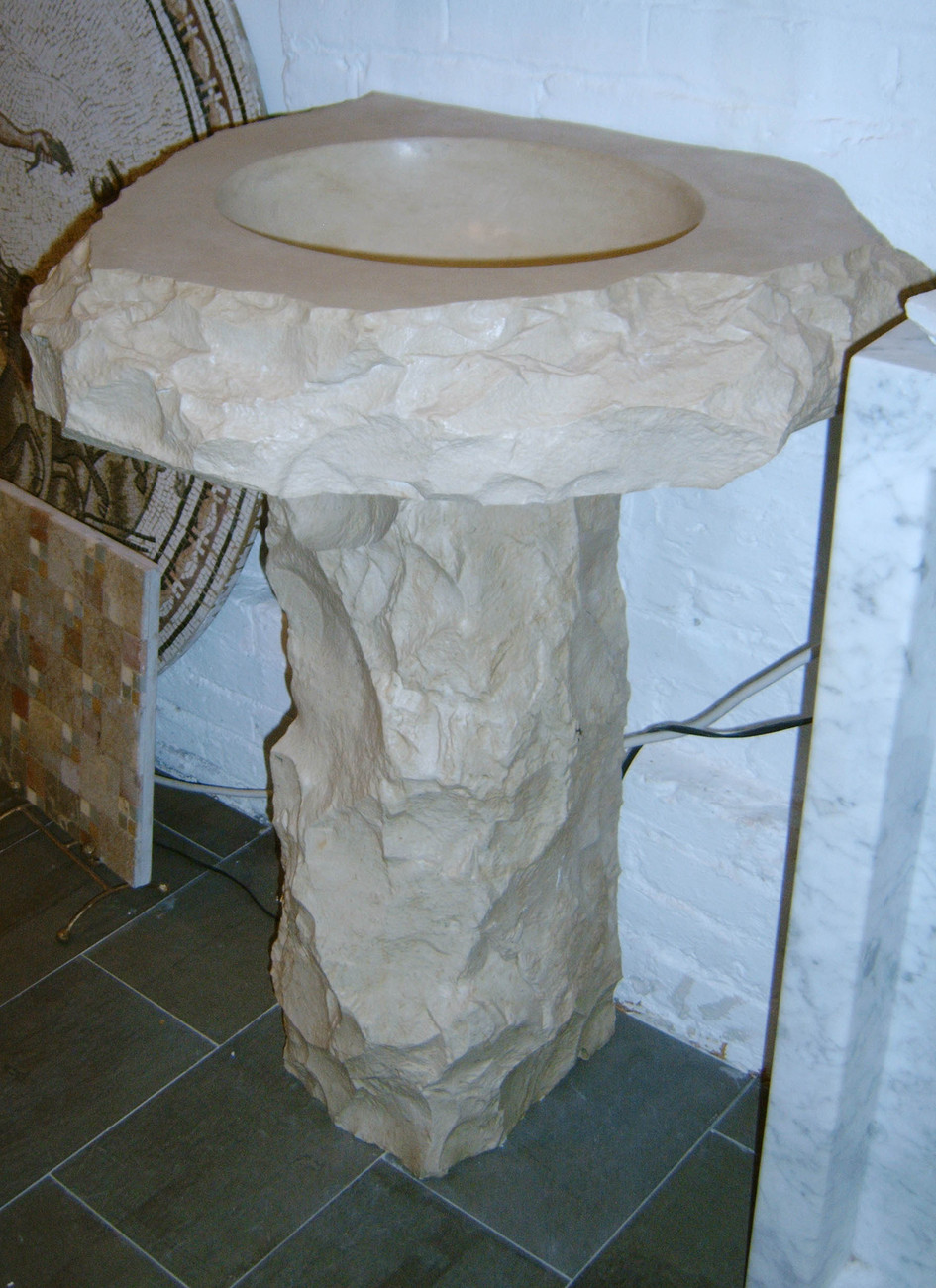 Rustic Beige Limestone Pedestal Sink - $2,500.00