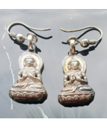 VINTAGE 925 STERLING SILVER 3 DIMENSIONAL BUDDHA DANGLE DROP EARRINGS - $974.60 MXN