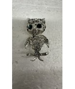 Vintage Figural Silvertone Rhinestone Owl Brooch Pin w/ Green Rhinestone... - $17.25 CAD