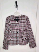 Talbots Houndstooth Blazer Wool Blend Jacket Size 16 Plaid Green Pink White - £25.08 GBP