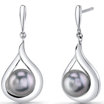 Sterling Silver Freshwater Cultured Grey Pearl Earrings - £68.15 GBP