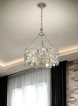 Silver Three Light Metal and Crystals Dimmable Chandelier With Silver Sh... - €949,63 EUR