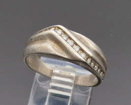 925 Sterling Silver - Vintage Genuine Diamonds Zig Zag Band Ring Sz 8 - RG26288 - £62.03 GBP