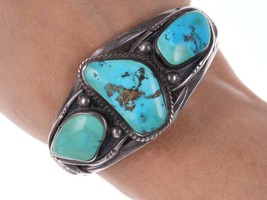 c1940&#39;s Navajo Stamped silver turquoise cuff - £651.19 GBP