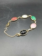 Vintage Scarab Bracelet 1/20 12K GF Gold Filled - x2 - 7 bead with White stones - £150.31 GBP