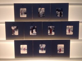 Lot 10 Vtg 1940s Kodachrome Women Red Coat Snow Winter Photographs Color Slides - £14.95 GBP