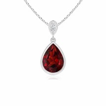 ANGARA 8x6mm Natural Garnet Teardrop Pendant Necklace with Diamond in Silver - £120.40 GBP+