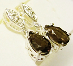 Brown Smoky Quartz Pear Solitaire Dangle Earrings, Sterling Silver, 2.50... - £27.89 GBP