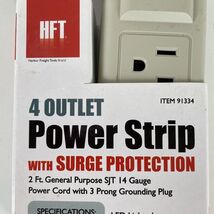 Hft 4 Outlet Power Strip With On/Off Switch 2' Cord 14 Gauge 15A 125V 1875W - $6.45