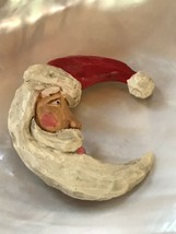 Estate Carved Resin Santa Claus in the MOON Celestial Christmas Holiday Pin Broo - £10.34 GBP
