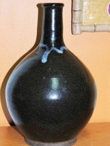 Wine Bottle 10.5&quot; Polychrome Brown &amp; Blue Haresfur Glaze 19th / 20th Hare&#39;s Fur - £38.92 GBP