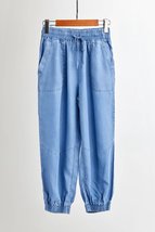 Dark Blue Denim CROP PANTS Drawstring Elastic Waisted Crop HAREM PANTS Trousers image 9