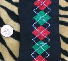 Funky Red Green Black Glitter Argyle Knee Socks Lolita Winter Holiday Christmas - £3.45 GBP