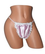 Satin Silk Sissy G String Thong Pink Femboy frilly Panties - $16.37 CAD