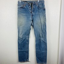 VTG Levi&#39;s 501 Blue Jeans For Women Tagged 31 x 34 Straight Leg Distressed #B - £96.79 GBP