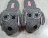 Nick &amp; Nora gray sweater knit puppy dog slippers Women small 5-6 pink ears - $13.50