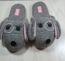 Nick &amp; Nora gray sweater knit puppy dog slippers Women small 5-6 pink ears - £10.63 GBP
