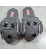 Nick &amp; Nora gray sweater knit puppy dog slippers Women small 5-6 pink ears - £10.61 GBP