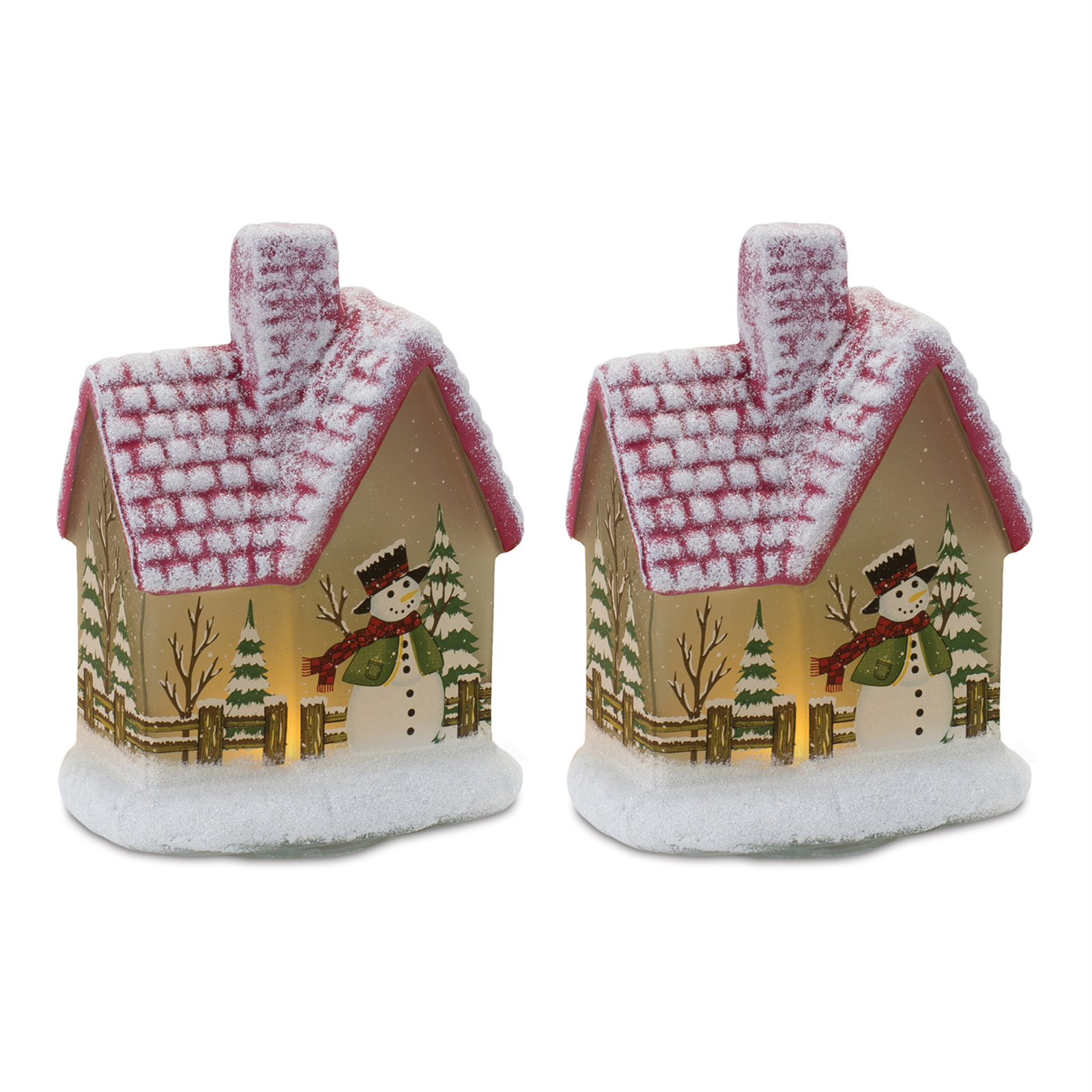 LED House w/Snowman 7.5&quot;H Glass 2 AAA Batteries, Not Included - $51.66