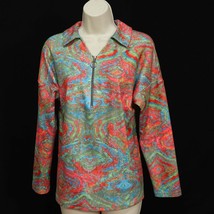Sheilay Womens Pullover Sweatshirt M Medium 1/2 Zip Tie Dyed Green Pink ... - £11.08 GBP