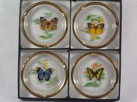 Viking Glass Butterfly Coasters and/or Ashtrays with Gold Rim #D3052, De... - $57.00