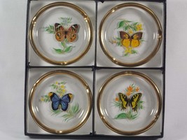 Viking Glass Butterfly Coasters and/or Ashtrays with Gold Rim #D3052, De... - £43.94 GBP