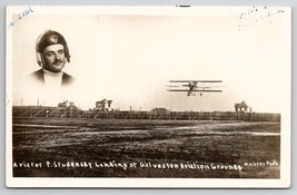 Texas RPPC Paul Studensky Pilot Landing Galveston Aviation Grounds Postcard I29 - £110.57 GBP