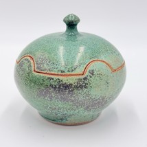 KK signed studio art pottery stoneware trinket dish green 4”vintage Rare... - $76.50