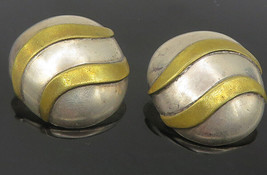 MEXICO 925 Sterling Silver - Vintage Two Tone Dome Non Pierce Earrings -... - $62.90