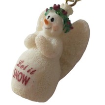 Sparkly Mini Snowman Ornament Glitter Wings Let It Snow Resin Package Topper - £7.77 GBP